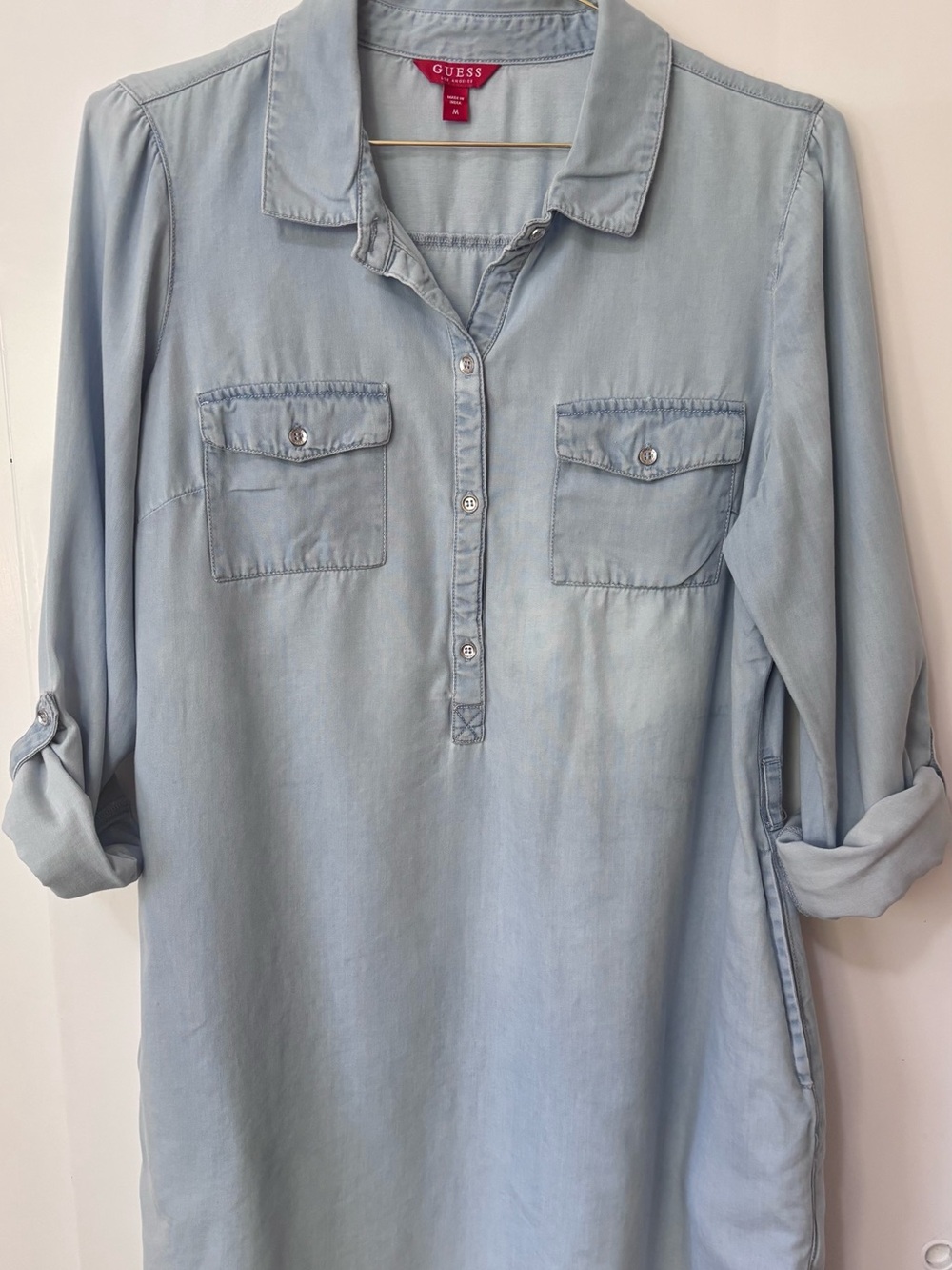 GUESS| Casual Light Blue Wash Denim Long Sleeve Button Front Shirt Dress Sz M
